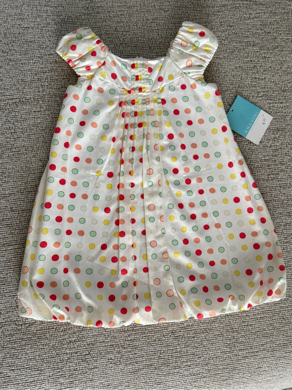 Anavini Polka Dot Dress - White with Red, Yellow, White, Pink & Mint Dots - 18 M